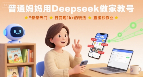 普通妈妈用Deepseek做家教号，条条热门，日变现1k+的玩法，直接抄作业-琴书聊项目