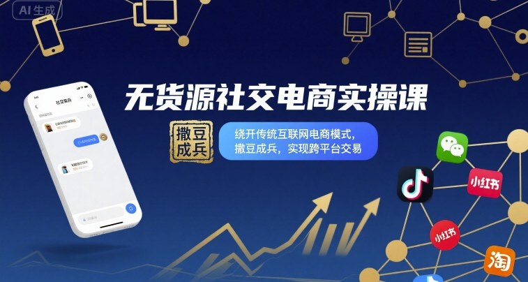 无货源社交电商实操课，绕开传统互联网电商模式，撒豆成兵，实现跨平台交易-琴书聊项目