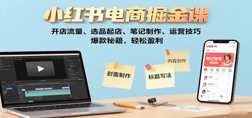 小红书电商掘金课：开店流量、选品起店、笔记制作、运营技巧，爆款秘籍，轻松盈利-琴书聊项目