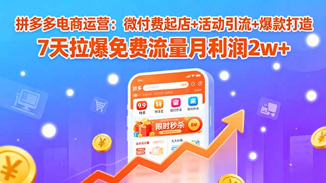 拼多多电商运营：微付费起店+活动引流+爆款打造 7天拉爆免费流量月利润2w+-琴书聊项目