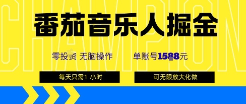 番茄音乐人掘金，单账号最高可撸1k+，可无限矩阵去做，零投入-琴书聊项目