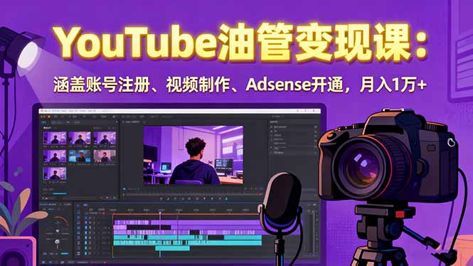 2025YouTube油管变现课：涵盖账号注册、视频制作、Adsense开通，月入1万+-琴书聊项目