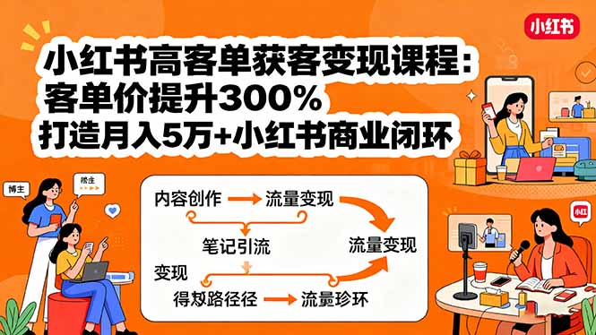 小红书高客单获客变现课程：客单价提升300%，打造月入10万+小红书商业闭环-琴书聊项目