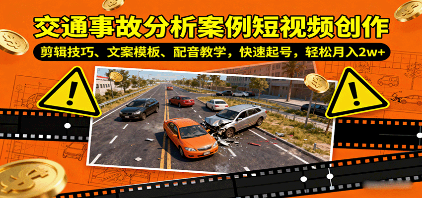 交通事故分析案例短视频创作，剪辑技巧、文案模板、配音教学，快速起号，轻松月入2w+-琴书聊项目
