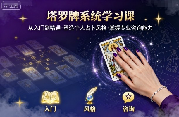 塔罗牌系统学习课，助你从入门到精通，塑造个人占卜风格，掌握专业咨询能力-琴书聊项目