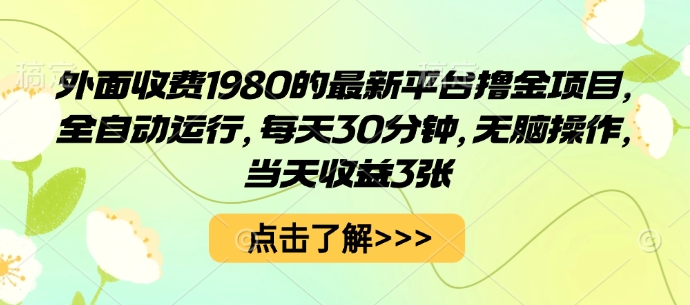 外面收费1980的最新平台撸金项目，全自动运行，每天30分钟，无脑操作，当天收益3张【揭秘】-琴书聊项目