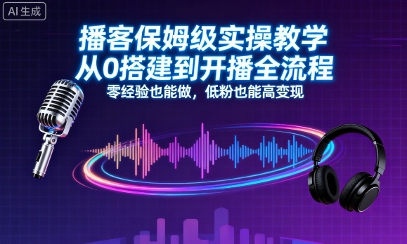 播客保姆级实操教学，从0搭建到开播全流程，零经验也能做，低粉也能高变现-琴书聊项目