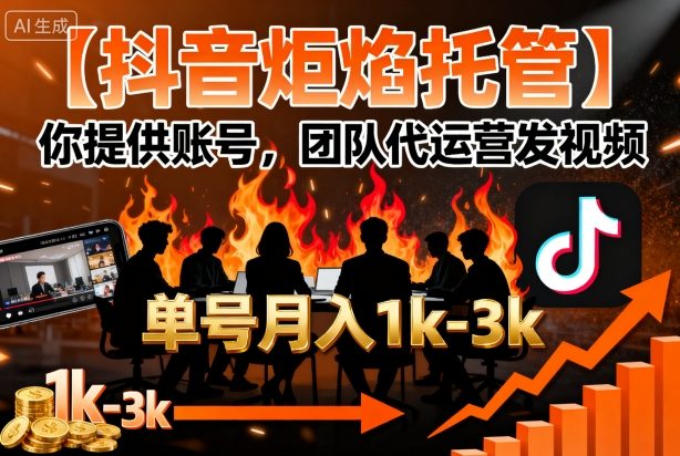【抖音炬焰托管】你提供账号，团队代运营发视频，单号月入1k+【揭秘】-琴书聊项目