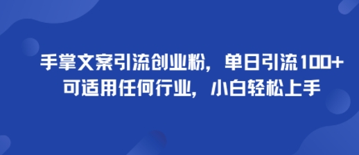 手掌文案引流创业粉，单日引流100+，可适用任何行业，小白轻松上手-琴书聊项目