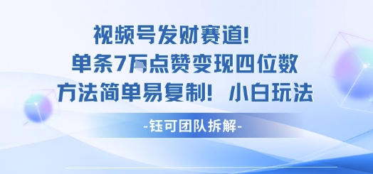 视频号发财赛道单条7W点赞变现四位数方法简单易复制小白玩法-琴书聊项目