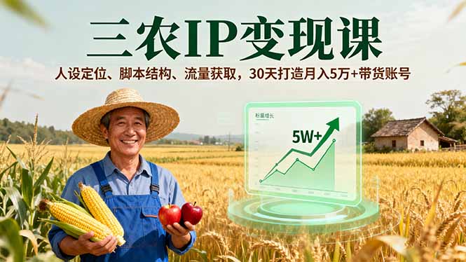 三农IP变现课，人设定位、脚本结构、流量获取，30天打造月入5万+带货账号-琴书聊项目
