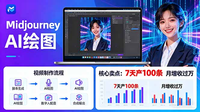AI绘图照片开口说话视频制作：Midjourney+数字人，7天产100条月增收过万-琴书聊项目