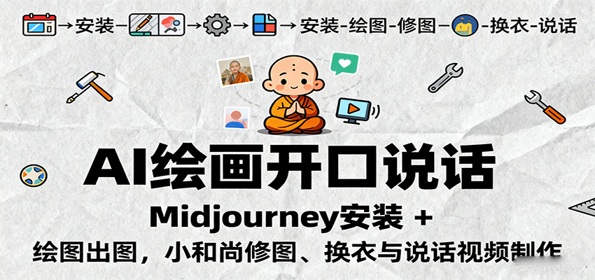 AI绘画开口说话，Midjourney安装 + 绘图出图，小和尚修图、换衣与说话视频制作-琴书聊项目