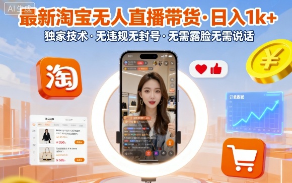 最新淘宝无人直播带货，日入1k+，独家技术，无违规无封号，无需露脸无需说话【揭秘】-琴书聊项目
