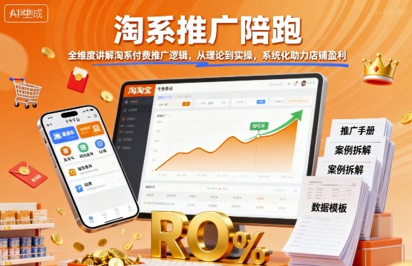 淘系推广陪跑，全维度讲解淘系付费推广逻辑，从理论到实操，系统化助力店铺盈利-琴书聊项目