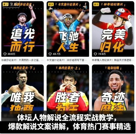 体坛人物解说全流程实战教学，爆款解说文案讲解，体育热门赛事精选-琴书聊项目