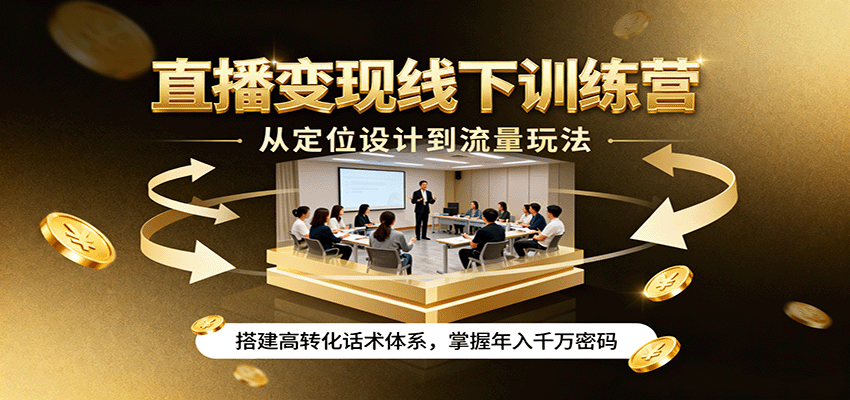 直播变现线下训练营，从定位设计到流量玩法，搭建高转化话术体系，掌握年入千万密码-琴书聊项目