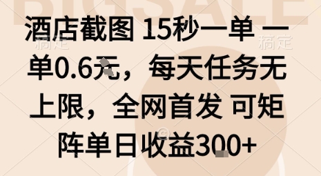 酒店截图15秒一单，一单0.6米，每天任务无上限，全网首发可矩阵单日收益3张【揭秘】-琴书聊项目