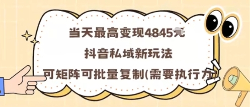 当天最高变现1k+，抖音私域新玩法，可矩阵可批量复制-琴书聊项目
