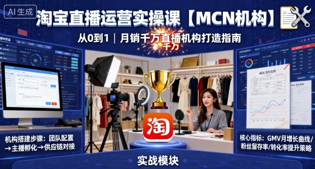 淘宝直播运营实操课【MCN机构】，从0到1做一家月销千W的直播机构-琴书聊项目