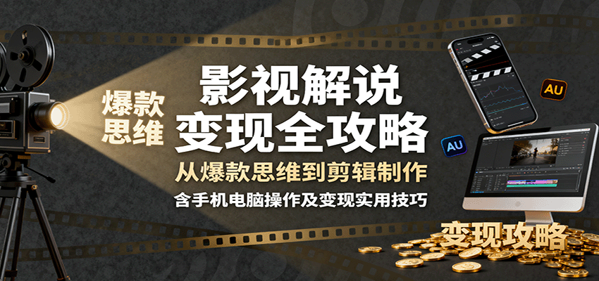 影视解说变现全攻略：从爆款思维到剪辑制作，含手机电脑操作及变现实用技巧-琴书聊项目