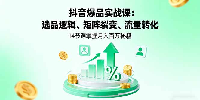 抖音爆品实战课：选品逻辑、矩阵裂变、流量转化，14节课掌握月入百万秘籍-琴书聊项目