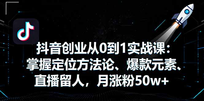 抖音创业从0到1实战课：掌握定位方法论、爆款元素、直播留人，月涨粉50w+-琴书聊项目