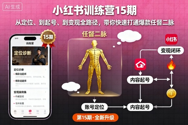 小红书训练营15期，从定位、到起号、到变现全路径，带你快速打通爆款任督二脉-琴书聊项目