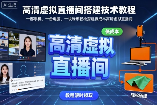 高清虚拟直播间搭建技术教程，一部手机、一台电脑、一块绿布轻松搭建低成本高清虚拟直播间-琴书聊项目