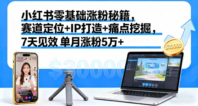 小红书零基础涨粉秘籍，赛道定位+IP打造+痛点挖掘，7天见效 单月涨粉5万+-琴书聊项目