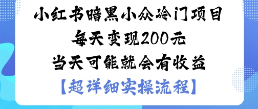 小红书暗黑小众冷门项目每天变现2张当天可能就会有收益-琴书聊项目