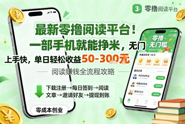 最新零撸阅读平台！一部手机就能挣米，无门槛上手快，单日轻松收益50-3张【揭秘】-琴书聊项目