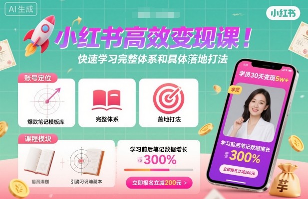 小红书高效变现课，快速学习小红书完整体系和具体落地打法-琴书聊项目