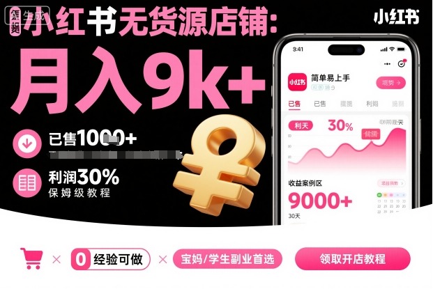 小红书无货源店铺项目，简单易上手，月入9k+，保姆级教程-琴书聊项目