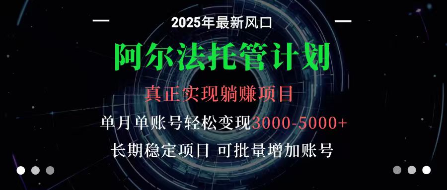 阿尔法托管计划 单账号月入3000-5000，长期稳定项目，新手小白轻松上手-琴书聊项目