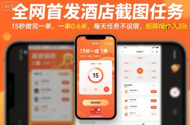 全网首发酒店截图任务，15秒做完一单，一单0.6米，每天任务不设限，矩阵操作日入3张【揭秘】-琴书聊项目