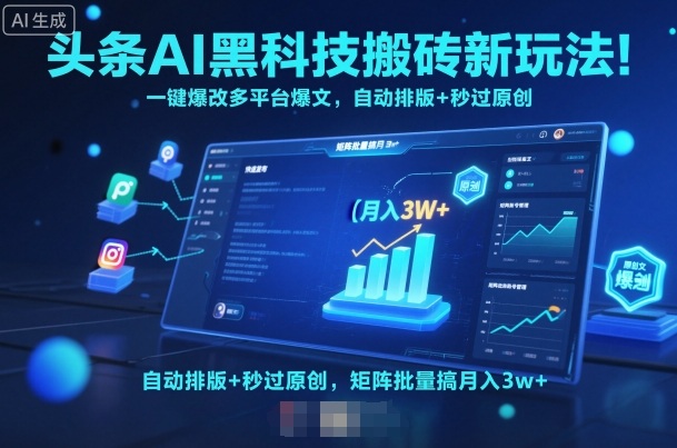 头条AI黑科技搬砖新玩法！一键爆改多平台爆文，自动排版+秒过原创，矩阵批量搞月入3w+【揭秘】-琴书聊项目