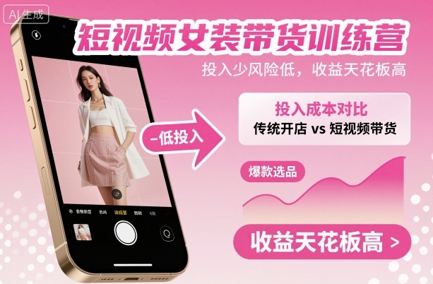 短视频女装带货训练营，投入少风险低，收益天花板高-琴书聊项目