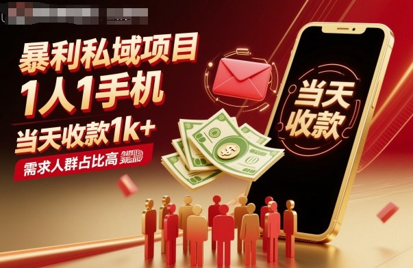 暴利私域项目1人1手机，当天收款1k+，需求人群占比高，当天就能见到钱-琴书聊项目