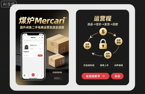 煤炉Mercari国外闲鱼二手电商运营实战全流程，仿品高利润，简单上手，闷声搞钱-琴书聊项目