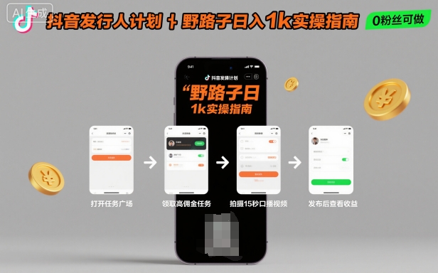 抖音发行人计划全新野路子玩法，随时随地，只要有手机，就能操作，日入1k+【揭秘】-琴书聊项目