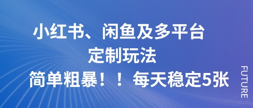 小红书、闲鱼及多平台定制玩法简单粗暴！每天稳定5张-琴书聊项目