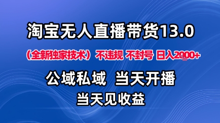 淘宝无人直播13.0，公域私域技术，不封号，不违规布局下半年旺季赛道，日入1K+(独家技术)【揭秘】-琴书聊项目