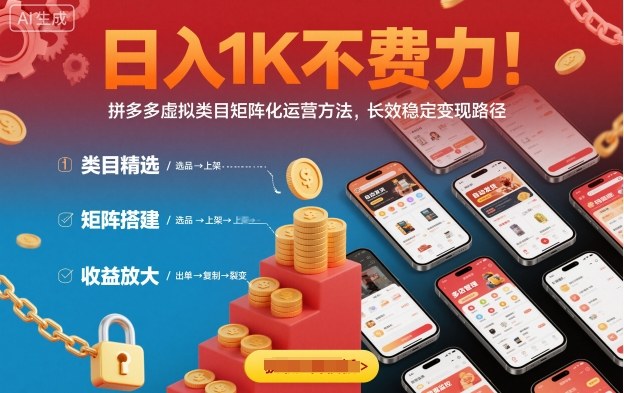 日入1K不费力！拼多多虚拟类目矩阵化运营方法，长效稳定变现路径-琴书聊项目