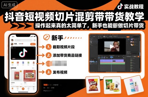 抖音短视频切片混剪带货教学，操作起来真的太简单了，新手也能做切片带货-琴书聊项目