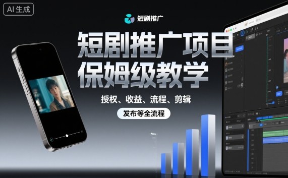 短剧推广项目保姆级教学，授权、收益、流程、剪辑，发布等全流程-琴书聊项目