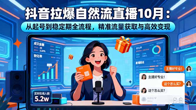 抖音拉爆自然流直播10月：从起号到稳定期全流程，精准流量获取与高效变现-琴书聊项目