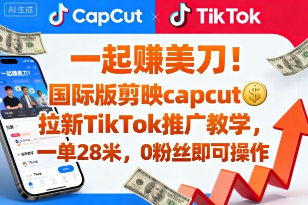 一起賺美刀！国际版剪映capcut拉新TikTok推广教学，一单28米，0粉丝即可操作(附推广入口和教学)-琴书聊项目