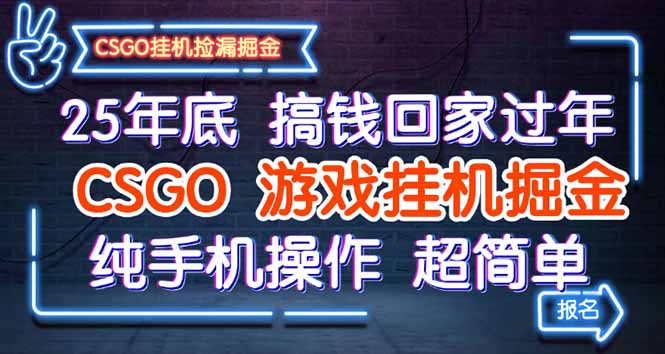 25年底搞钱回家过年，CSGO游戏挂机掘金，纯手机操作超简单-琴书聊项目