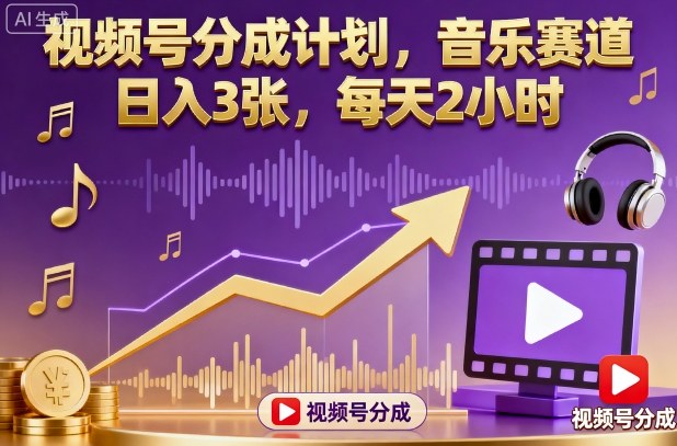 视频号分成计划，音乐赛道，日入3张，每天2小时-琴书聊项目